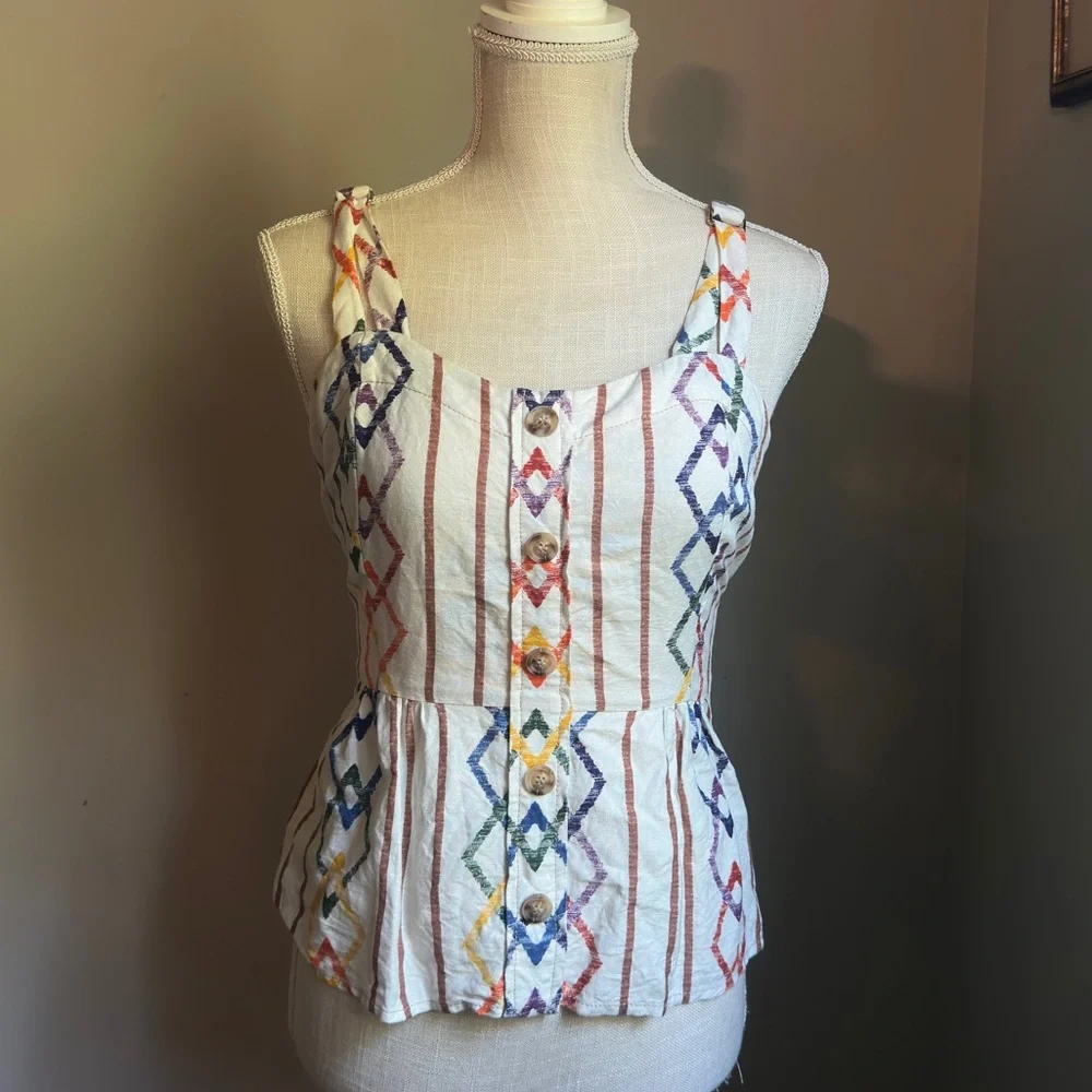 Anthropologie Current Air Los Size S Rainbow and White Tank Top - Picture 2 of 9